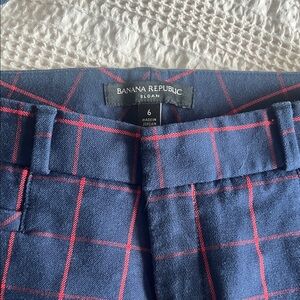 Banana Republic Navy Pants with Red Windowpane Plaid